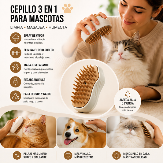Cepillo para mascotas 3 en 1